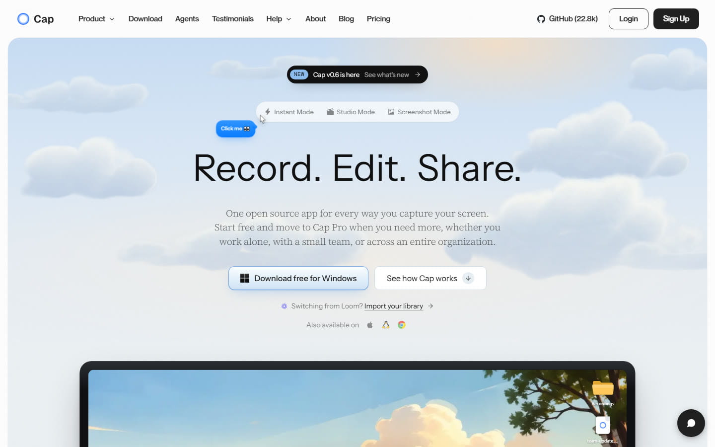 The Cap homepage