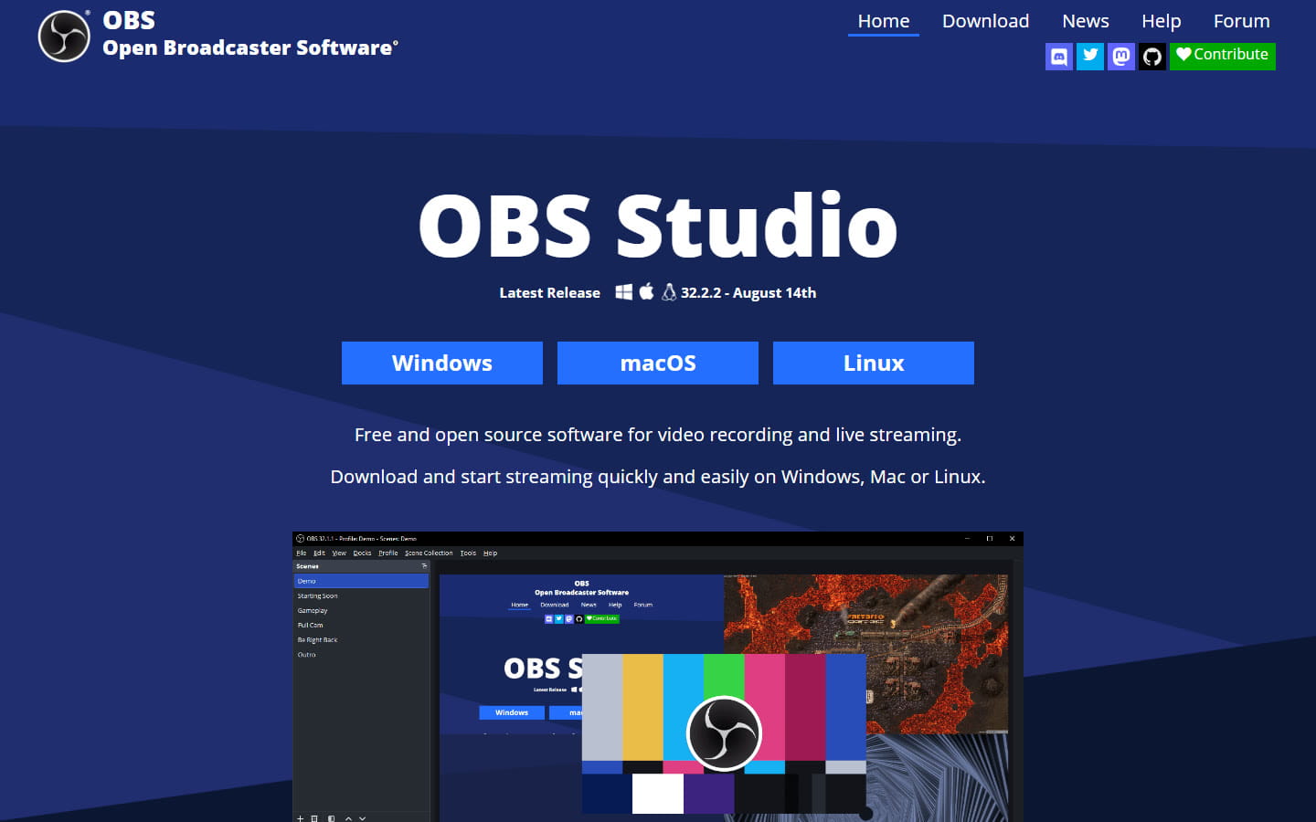 The OBS Studio homepage