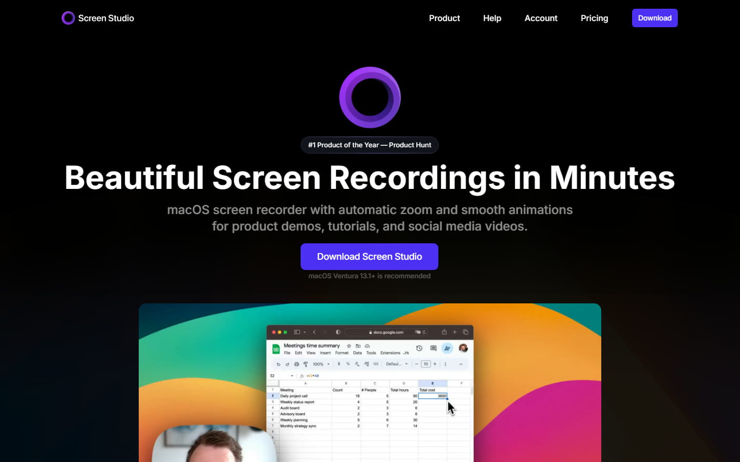 The Screen Studio homepage