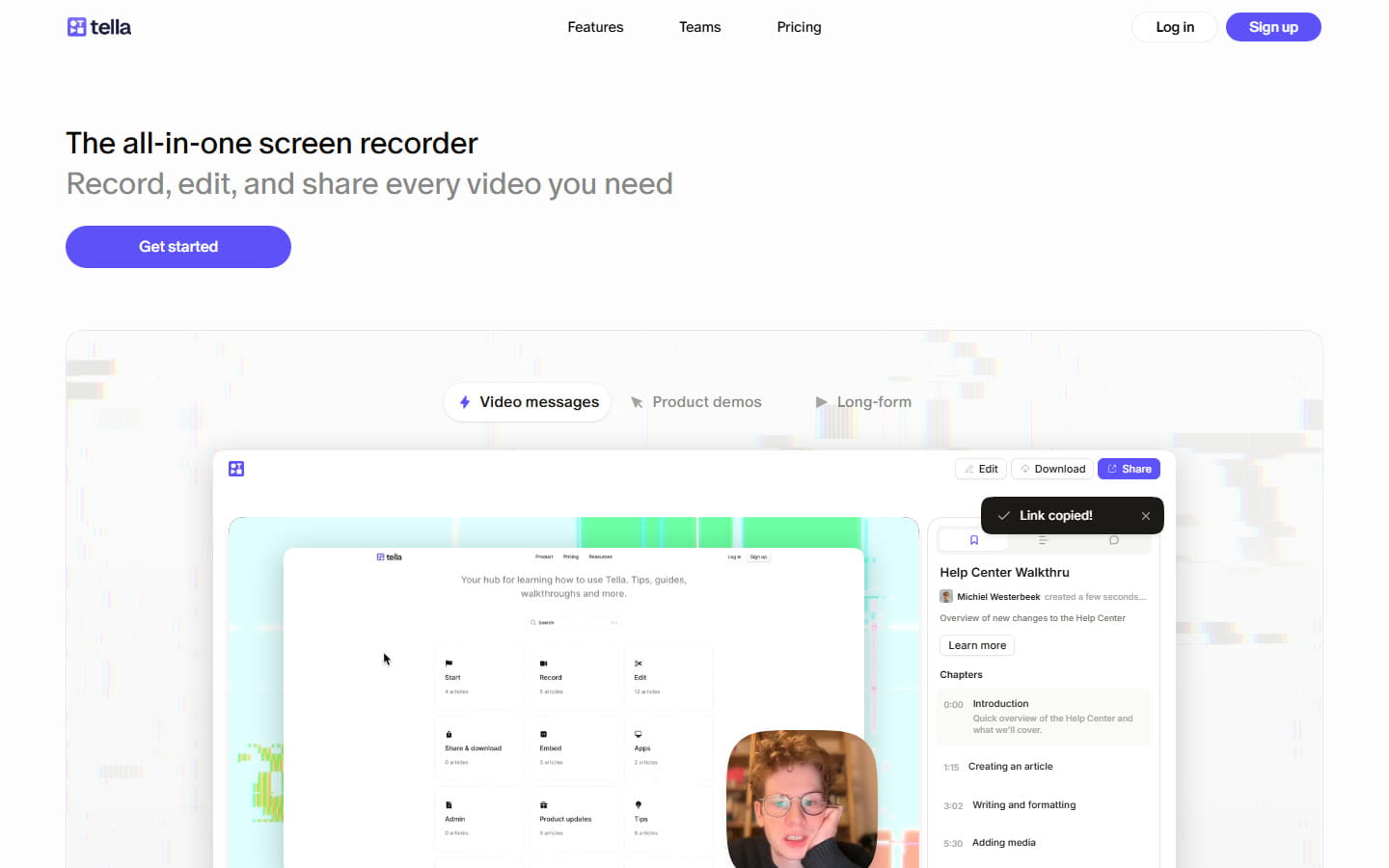 The Tella homepage